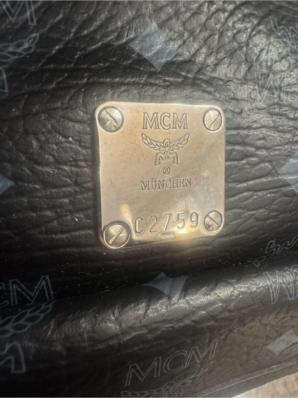 MCM Black Leather Satchel with original cards and MCM keychain EUC